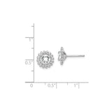 Sterling Silver Stud Earrings with Square White Topaz and Beaded Floral Halo Design