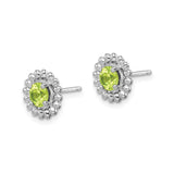 Sterling Silver Stud Earrings with Peridot in Round Faceted Beaded Halo Floral Design