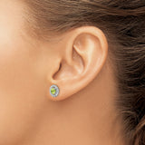 Sterling Silver Stud Earrings with Peridot in Round Faceted Beaded Halo Floral Design