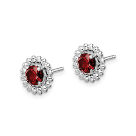 Sterling Silver Garnet Halo Stud Earrings Beaded Setting