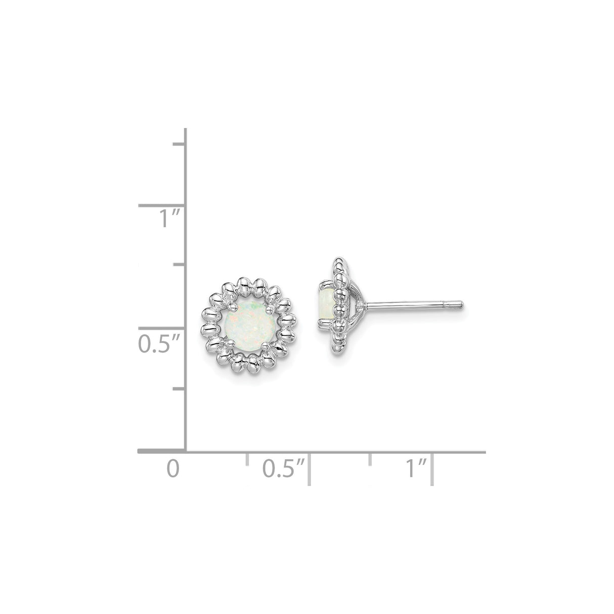 Sterling Silver Floral Stud Earrings with Round Opal Centers, Beaded Minimalist Design