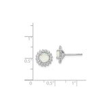 Sterling Silver Floral Stud Earrings with Round Opal Centers, Beaded Minimalist Design