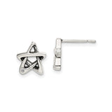 Sterling Silver Star Stud Earrings with Openwork Pentagram and Cubic Zirconia Accent
