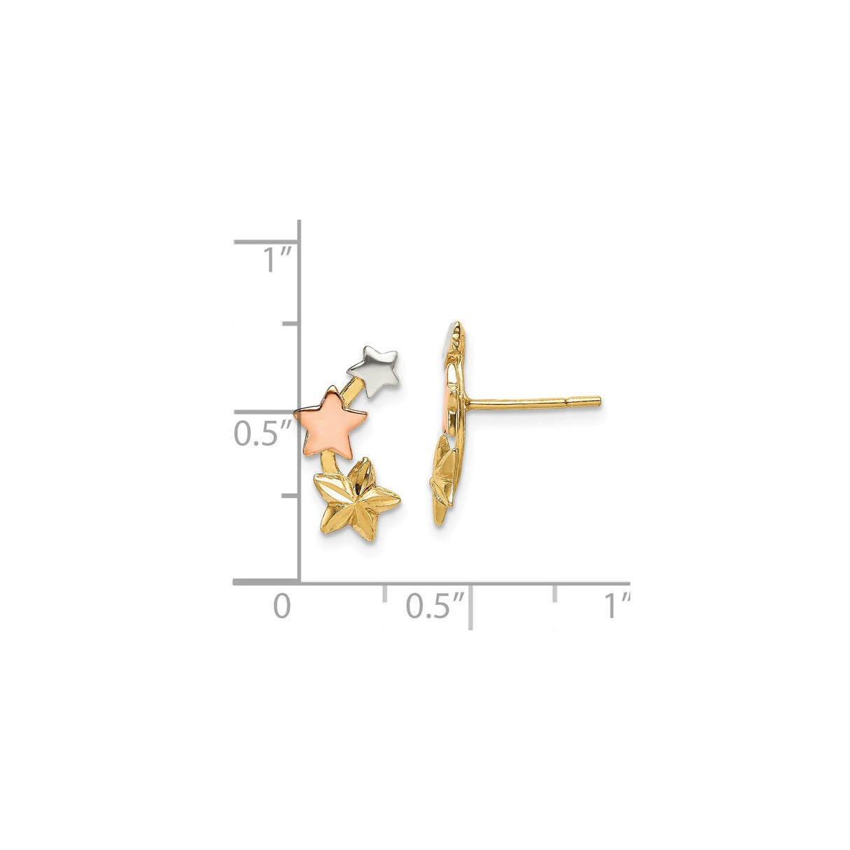 Sterling Silver Star Stud Earrings, Tri-Color Rose, White, and Yellow Gold-Plated Cluster Design