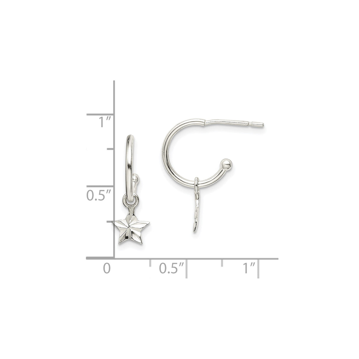 Sterling Silver Hoop Earrings with Dangling Five-Point Star Charm for Women