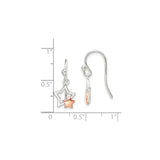 Sterling Silver Dangle Earrings with Rose Gold Tone Double Open Star Design for Women
