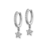 Sterling Silver Hoop Earrings with Dangling Star Charm, Cubic Zirconia Accent, Celestial Style