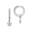 Sterling Silver Hoop Earrings with Dangling Star Charm, Cubic Zirconia Accent, Celestial Style
