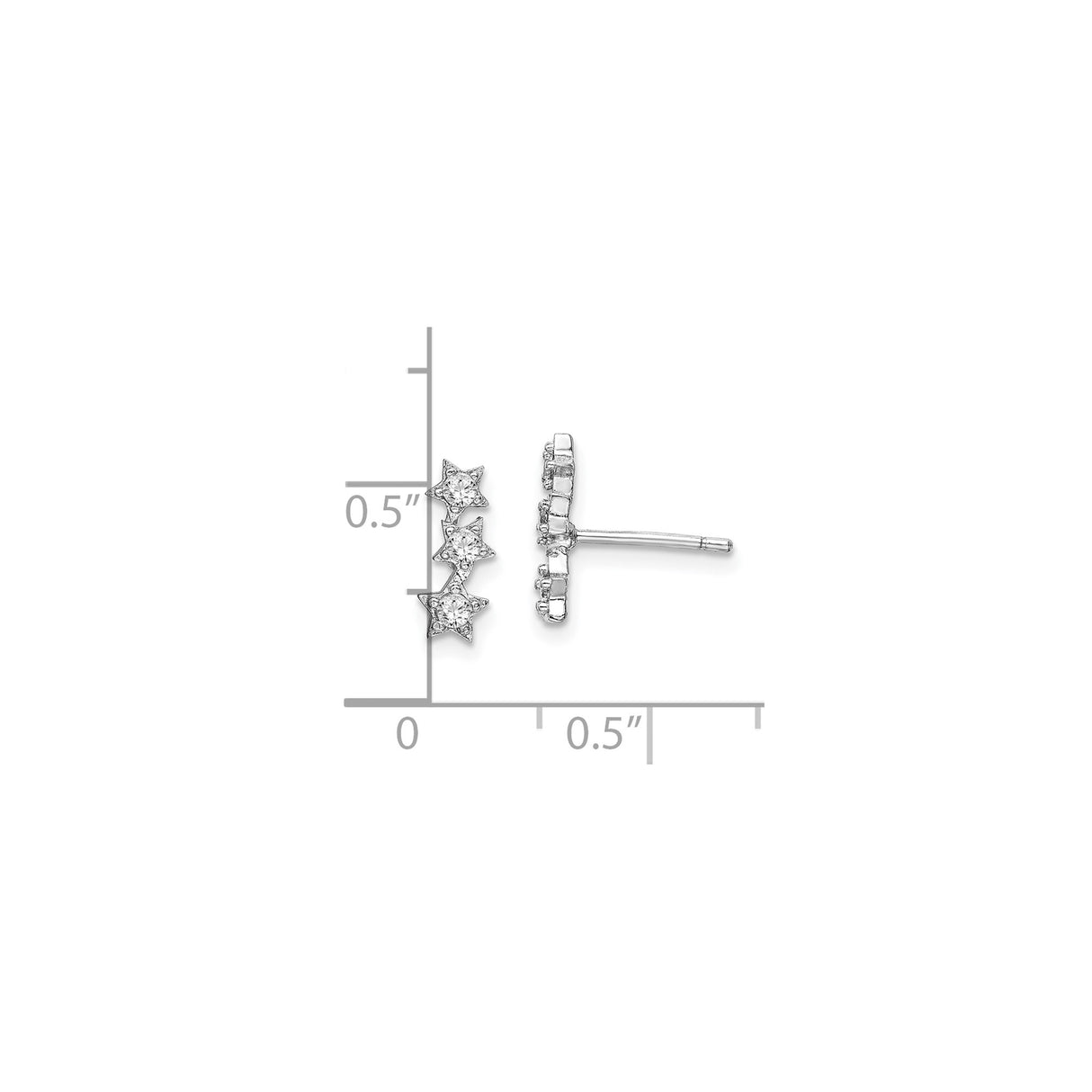 Sterling Silver Star Climber Earrings with Cubic Zirconia, Triple Star Celestial Design