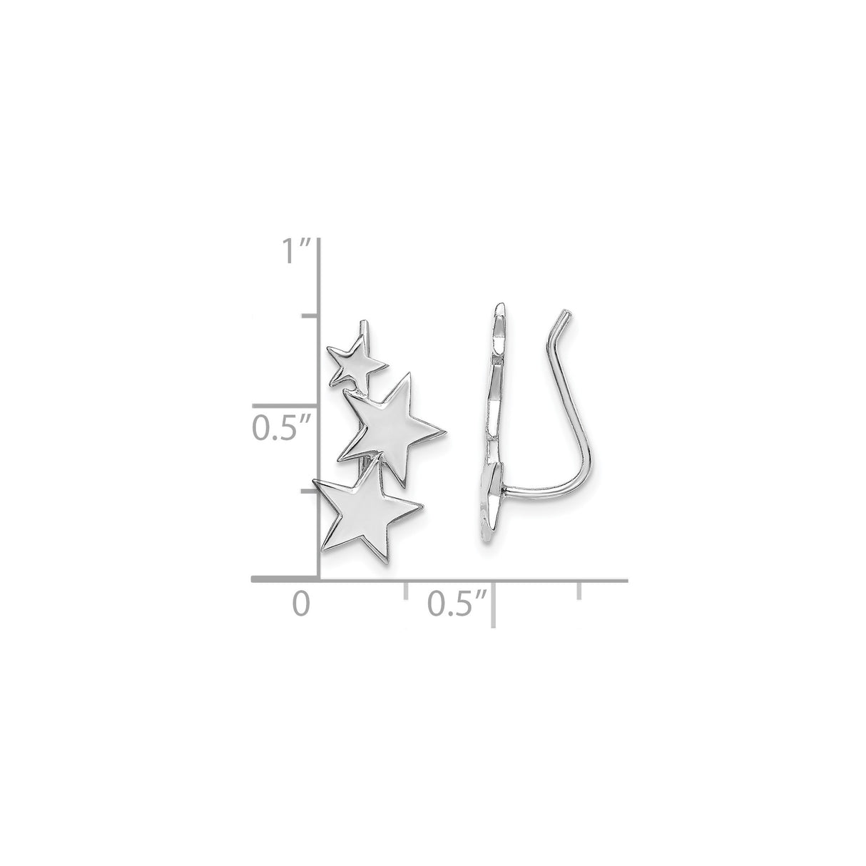 Sterling Silver Star Climber Earrings with Ascending Polished Stars, Celestial Motif for Women