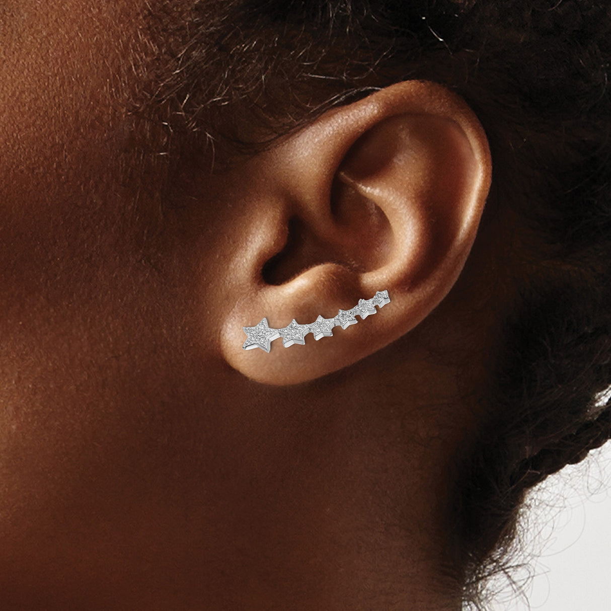 Sterling Silver Ear Climbers with Cubic Zirconia, Graduated Star Design, Celestial Style Earrings