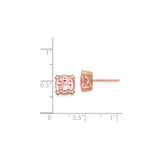 Sterling Silver Stud Earrings with Cushion Cut Pink Crystal and Cubic Zirconia Accents