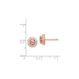 Sterling Silver Stud Earrings with Pink Stone and Cubic Zirconia Halo in Octagon Setting