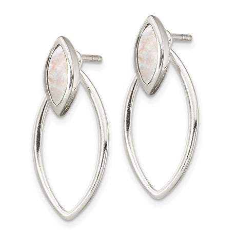 Sterling Silver Drop Earrings with Marquise Mother-of-Pearl Inlay, Open Teardrop Design