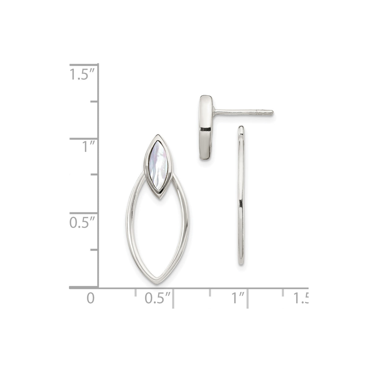 Sterling Silver Drop Earrings with Marquise Mother-of-Pearl Inlay, Open Teardrop Design