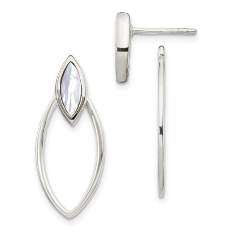 Sterling Silver Drop Earrings with Marquise Mother-of-Pearl Inlay, Open Teardrop Design