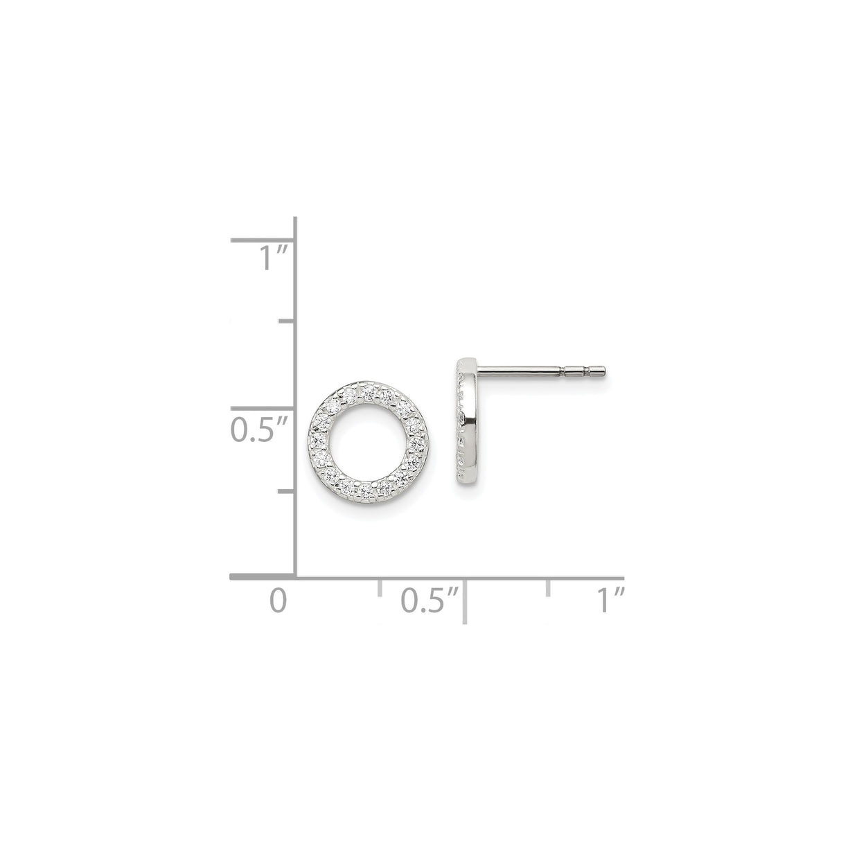 Sterling Silver Circle Stud Earrings with Cubic Zirconia, Open Geometric Minimalist Design