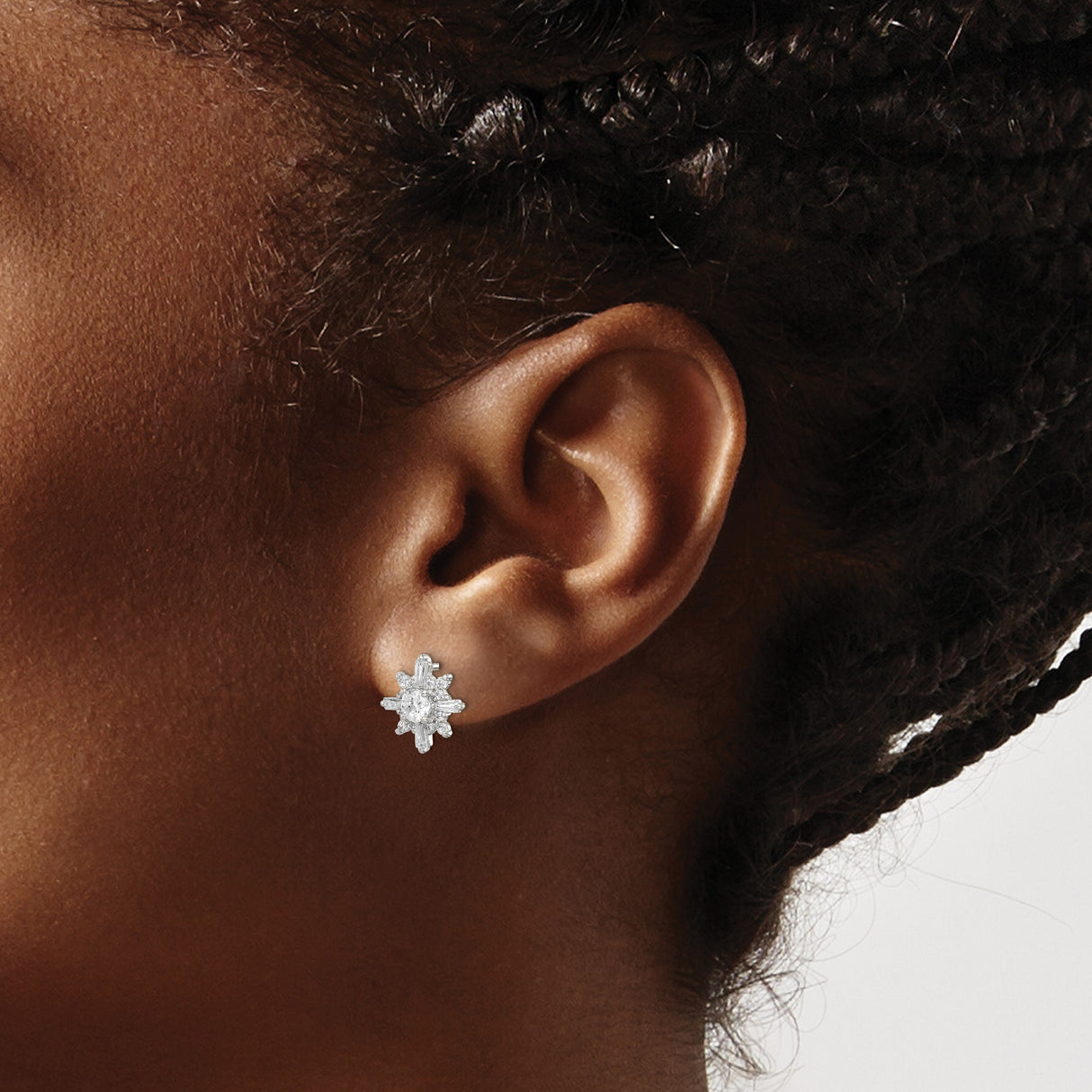 Sterling Silver Snowflake Stud Earrings with Cubic Zirconia, Winter Crystal Design