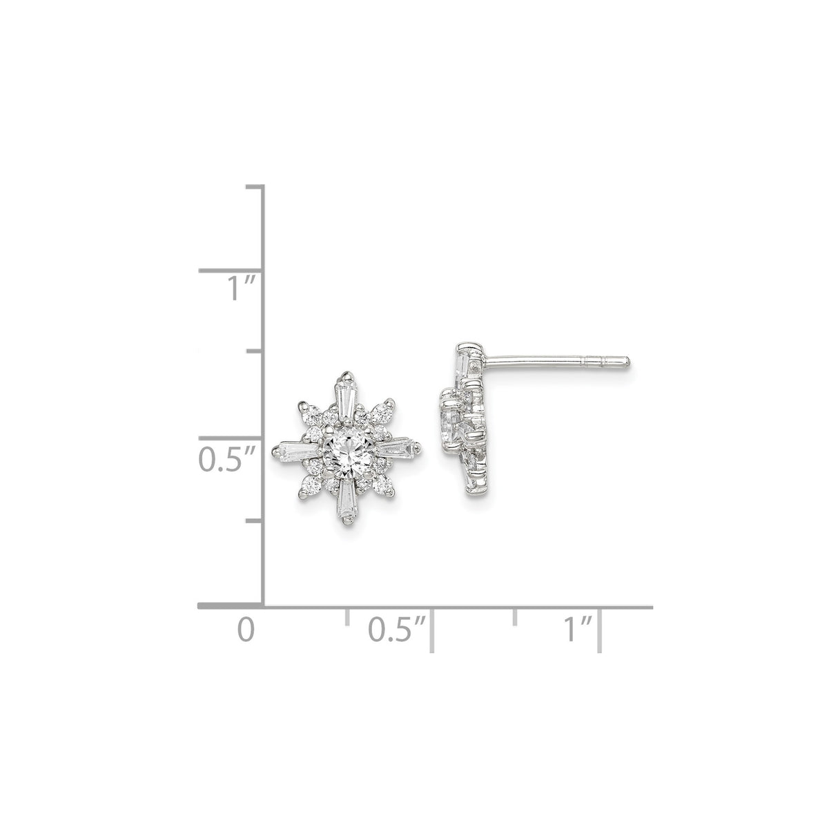 Sterling Silver Snowflake Stud Earrings with Cubic Zirconia, Winter Crystal Design