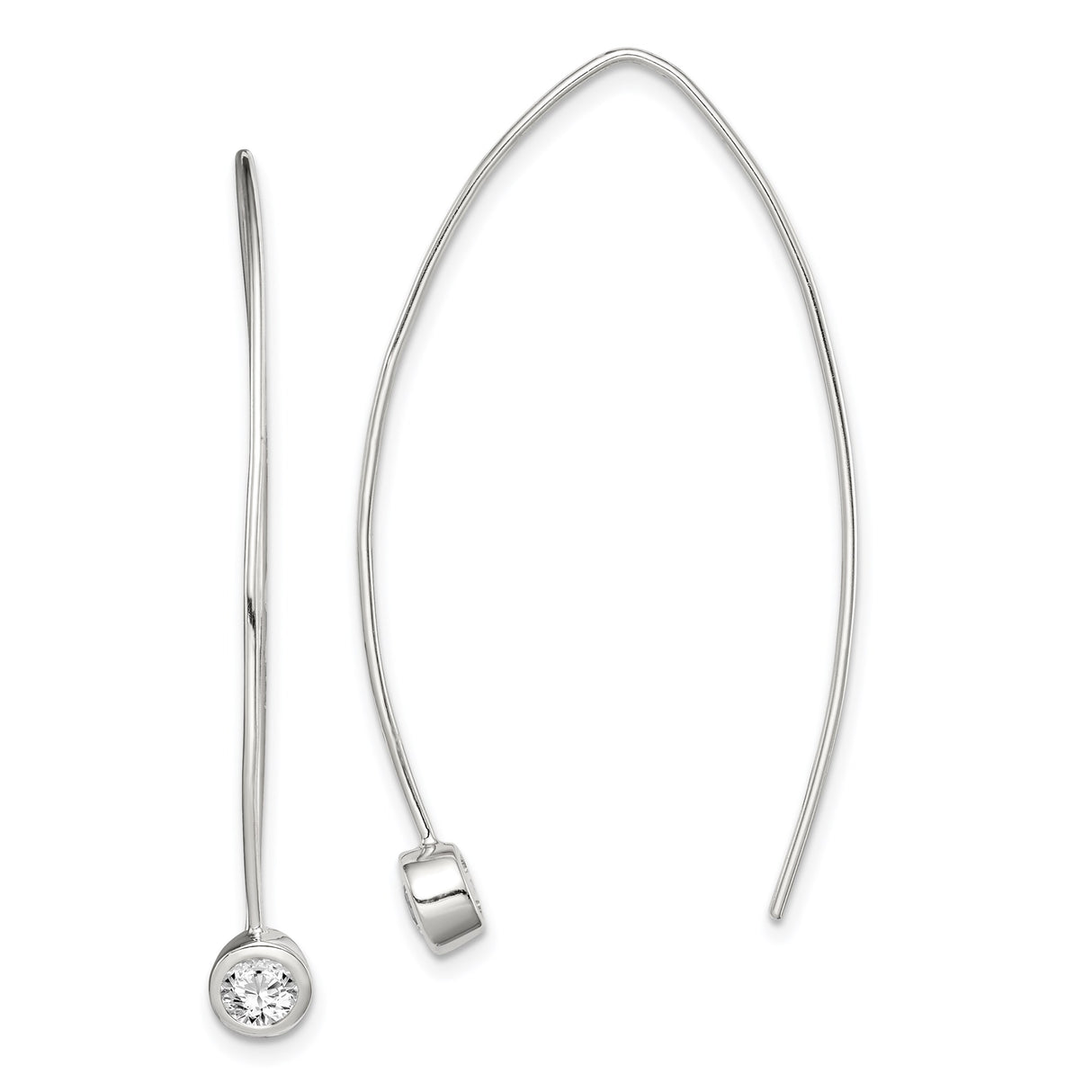Sterling Silver Threader Earrings with Cubic Zirconia, Modern Linear Drop Design
