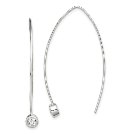 Sterling Silver Threader Earrings with Cubic Zirconia, Modern Linear Drop Design