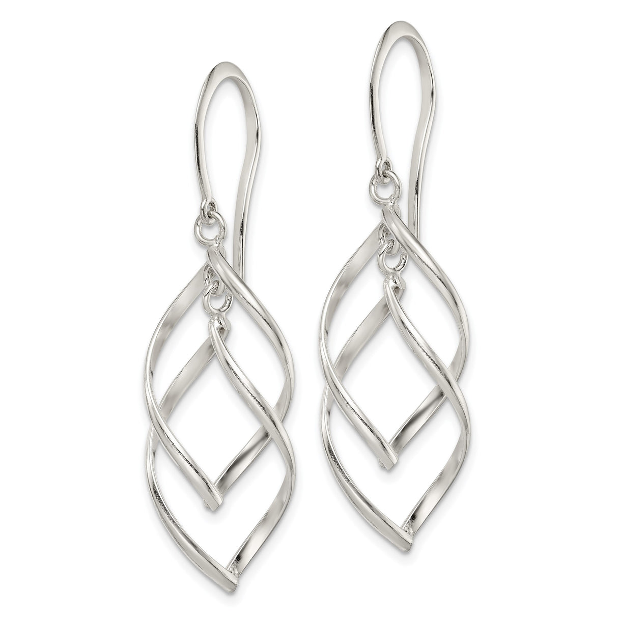 Sterling Silver Dangle Earrings, Twisted Open Leaf Design, Lightweight Minimalist Jewelry for Women