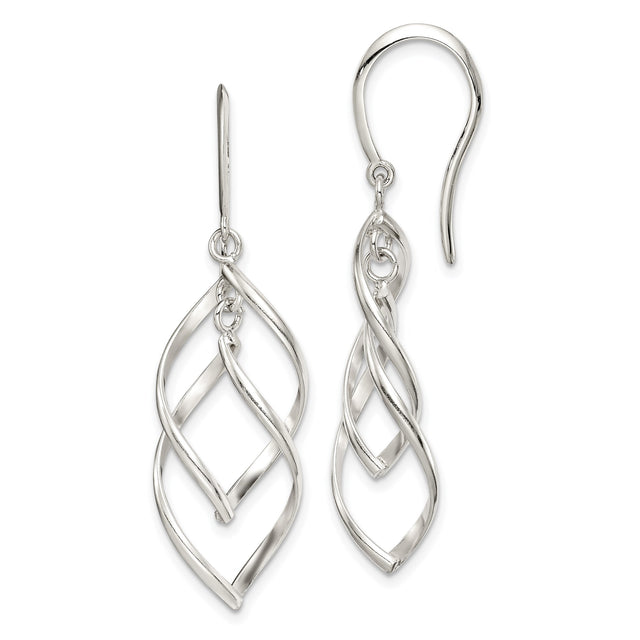 Sterling Silver Dangle Earrings, Twisted Open Leaf Design, Lightweight Minimalist Jewelry for Women