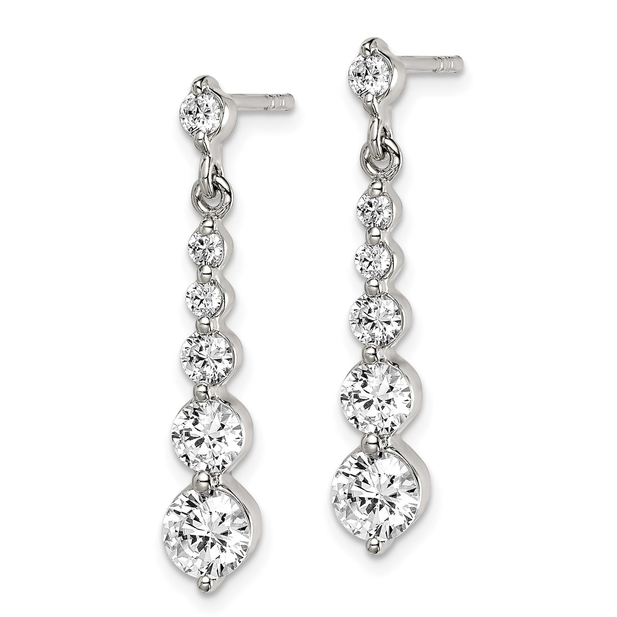 Sterling Silver Drop Earrings with Graduated Round-Cut Cubic Zirconia, Vertical Dangle Design