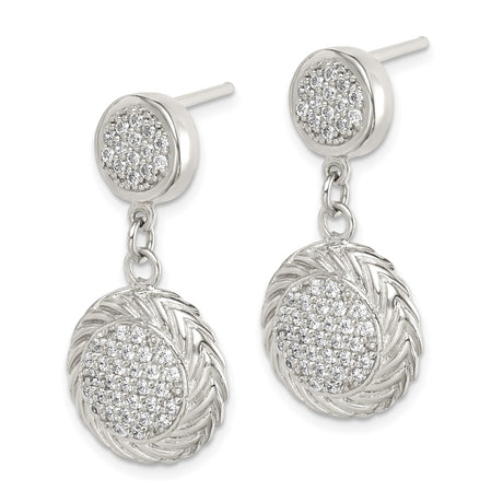 Sterling Silver Drop Dangle Earrings with Cubic Zirconia and Twisted Rope Design