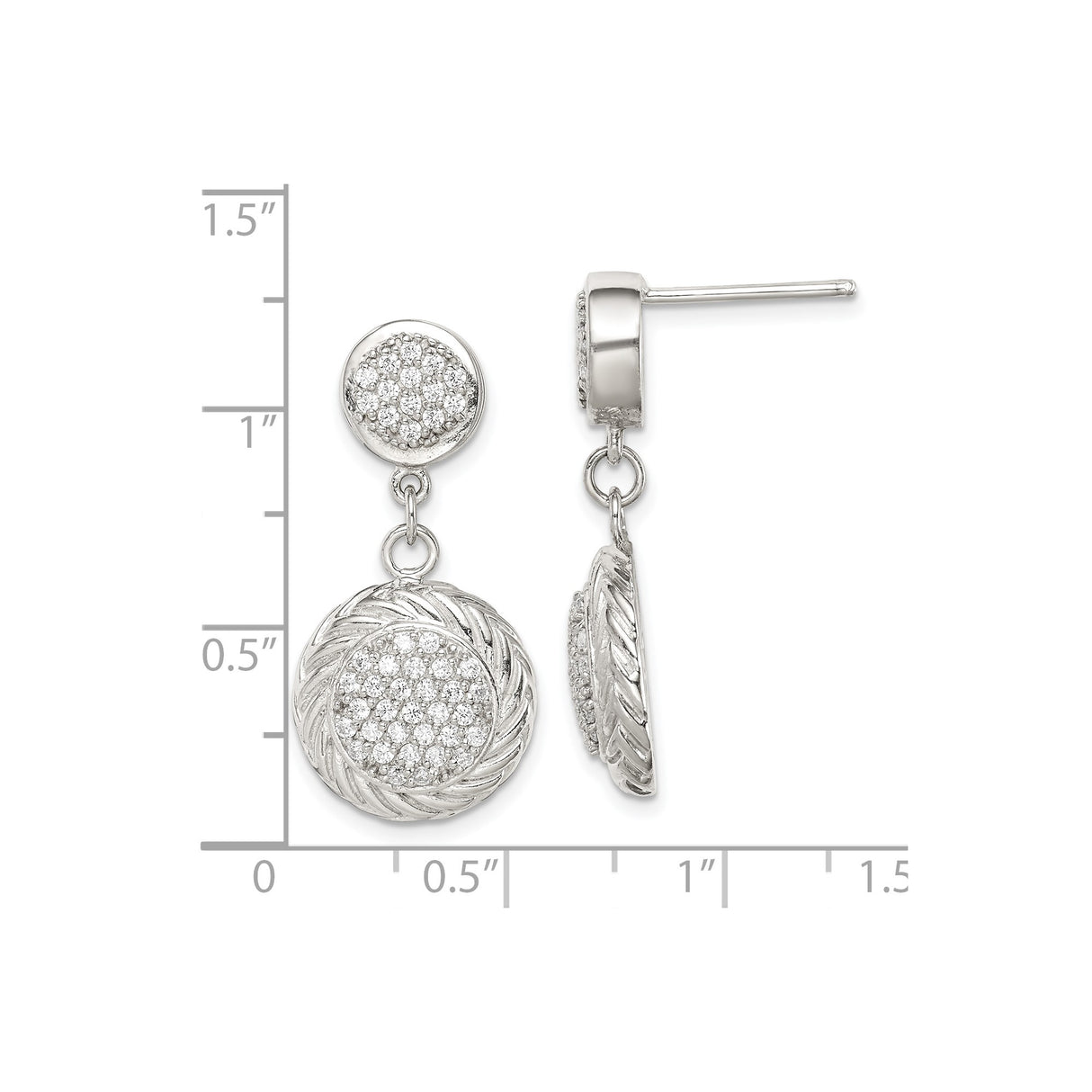 Sterling Silver Drop Dangle Earrings with Cubic Zirconia and Twisted Rope Design