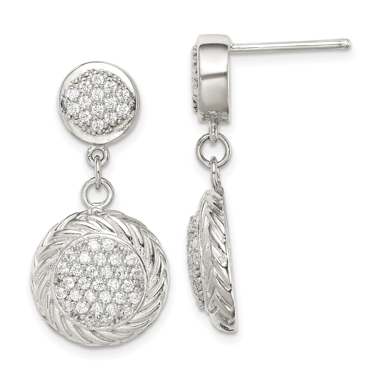 Sterling Silver Drop Dangle Earrings with Cubic Zirconia and Twisted Rope Design