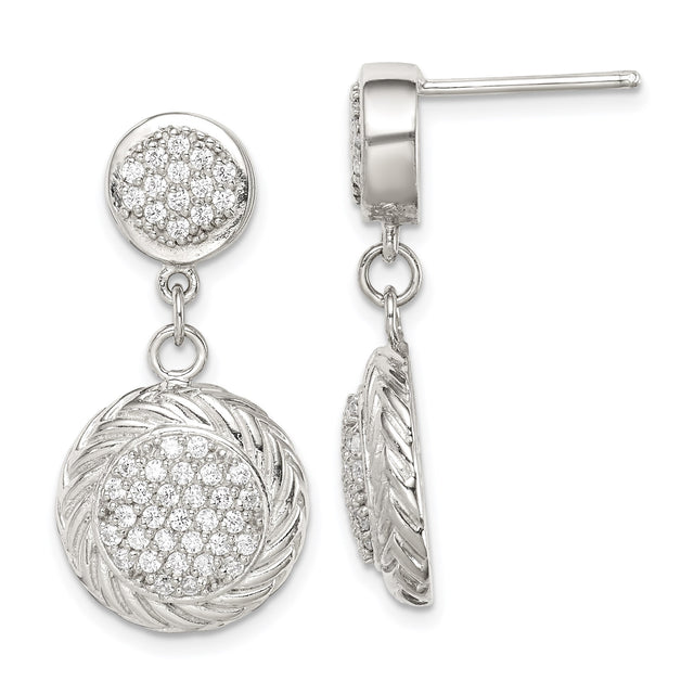 Sterling Silver Drop Dangle Earrings with Cubic Zirconia and Twisted Rope Design