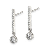 Sterling Silver Dangle Earrings with Cubic Zirconia, Solitaire Drop and Pavé Vertical Line Design