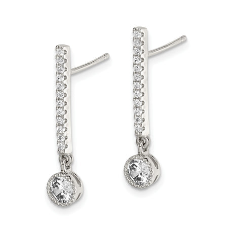 Sterling Silver Dangle Earrings with Cubic Zirconia, Solitaire Drop and Pavé Vertical Line Design