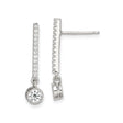 Sterling Silver Dangle Earrings with Cubic Zirconia, Solitaire Drop and Pavé Vertical Line Design