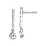 Sterling Silver Dangle Earrings with Cubic Zirconia, Solitaire Drop and Pavé Vertical Line Design