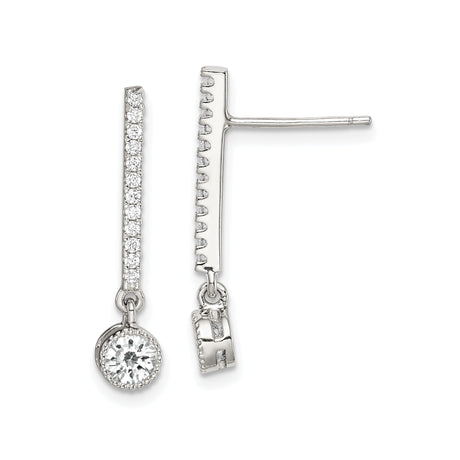 Sterling Silver Dangle Earrings with Cubic Zirconia, Solitaire Drop and Pavé Vertical Line Design