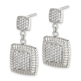 Sterling Silver Dangle Earrings with Cubic Zirconia, Square Double Drops, Textured Border