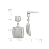 Sterling Silver Dangle Earrings with Cubic Zirconia, Square Double Drops, Textured Border