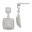 Sterling Silver Dangle Earrings with Cubic Zirconia, Square Double Drops, Textured Border