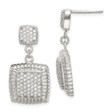 Sterling Silver Dangle Earrings with Cubic Zirconia, Square Double Drops, Textured Border
