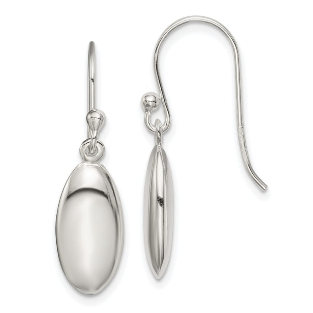 Sterling Silver Drop Earrings with French Hooks, Lightweight Modern Oval Dangles