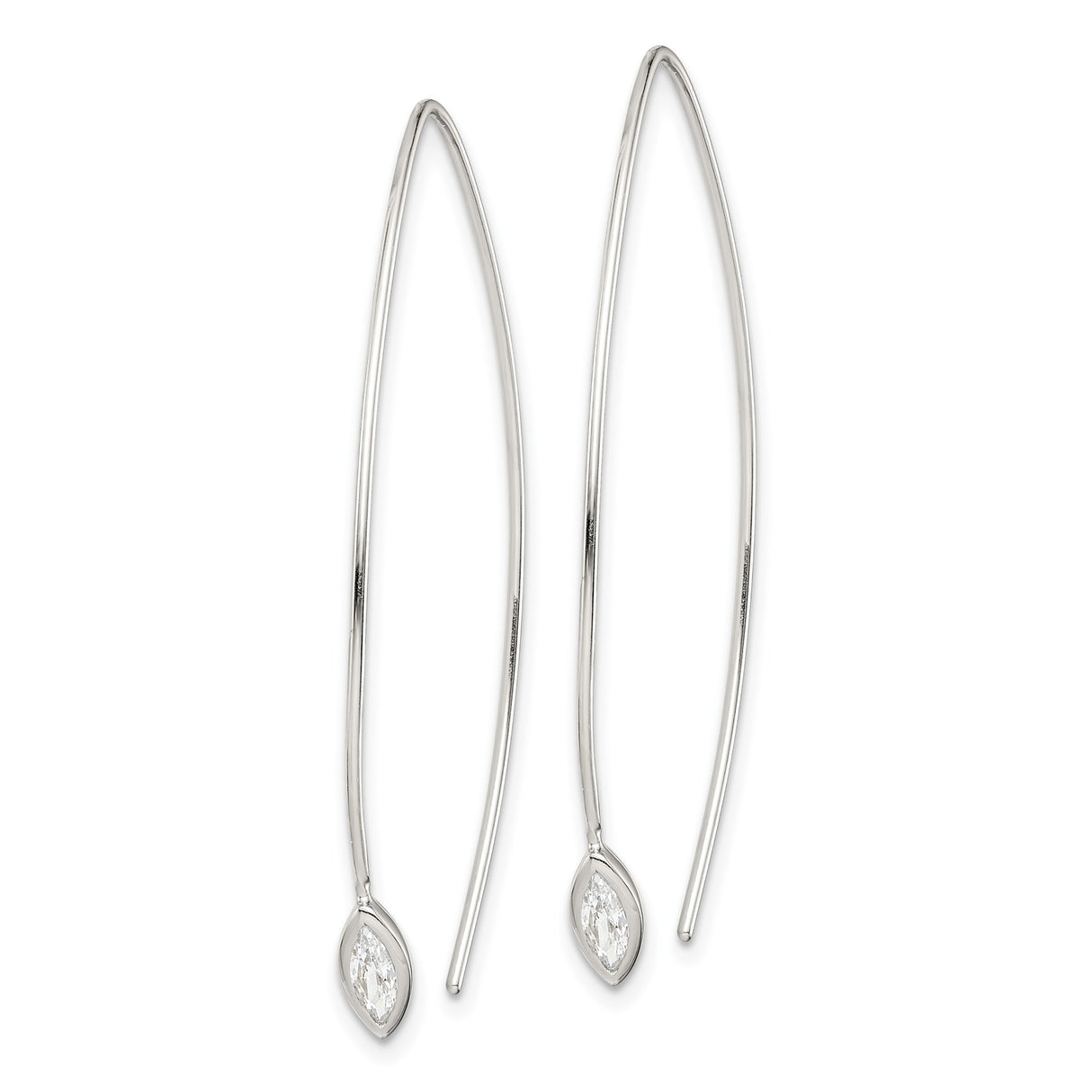 Sterling Silver Threader Earrings with Marquise Cut Cubic Zirconia, Minimalist Dangle Design