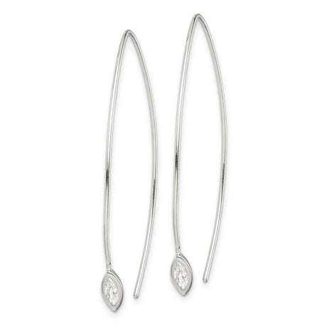 Sterling Silver Threader Earrings with Marquise Cut Cubic Zirconia, Minimalist Dangle Design