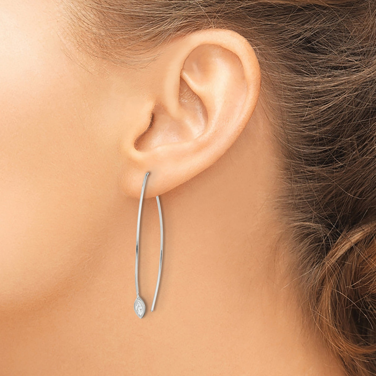 Sterling Silver Threader Earrings with Marquise Cut Cubic Zirconia, Minimalist Dangle Design