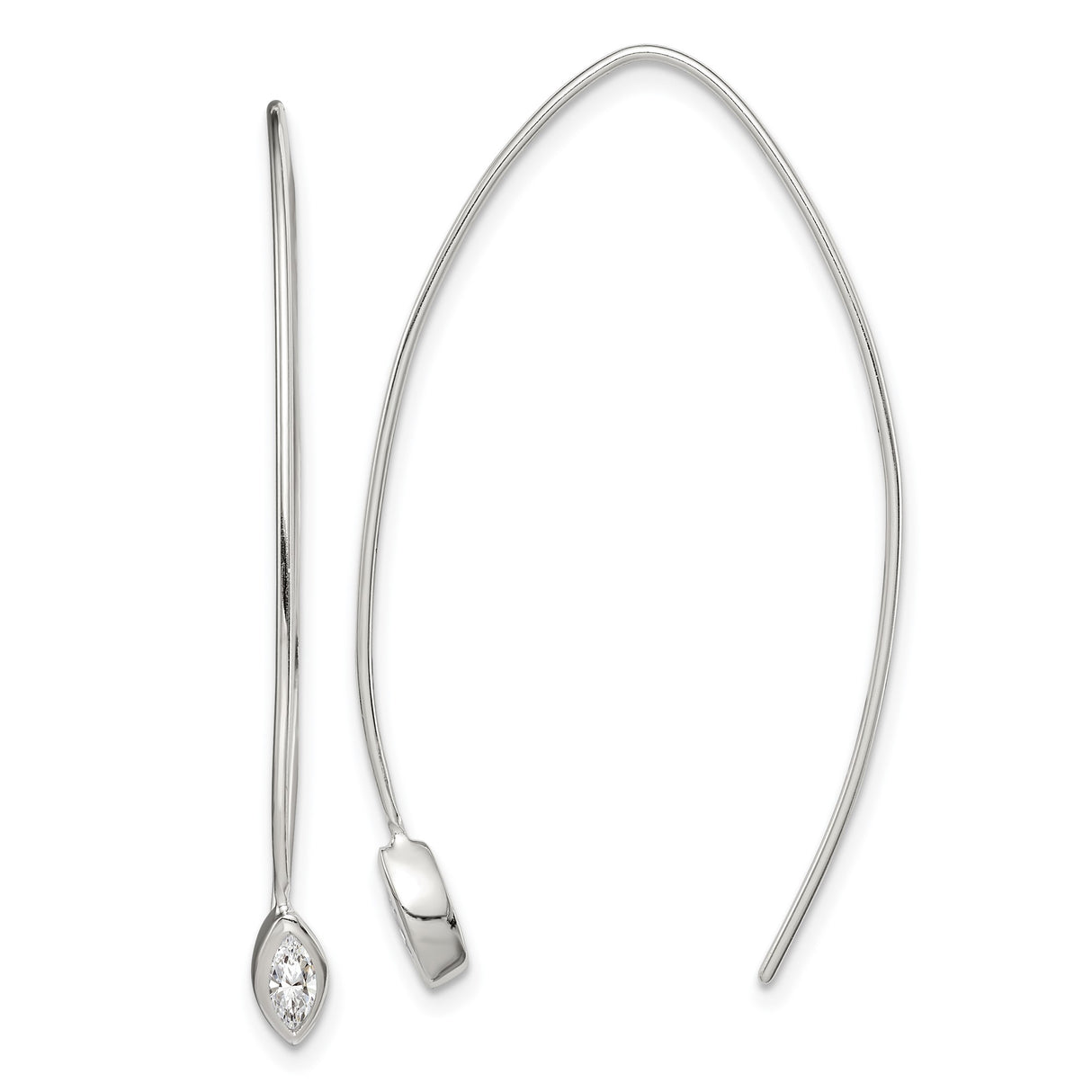 Sterling Silver Threader Earrings with Marquise Cut Cubic Zirconia, Minimalist Dangle Design