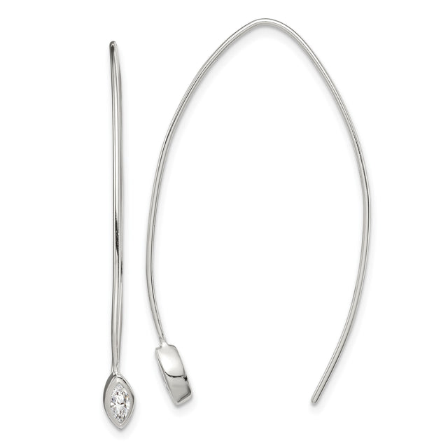 Sterling Silver Threader Earrings with Marquise Cut Cubic Zirconia, Minimalist Dangle Design