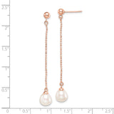 Sterling Silver Dangle Earrings with White Freshwater Pearls, Rose Gold Plated Chain Drops