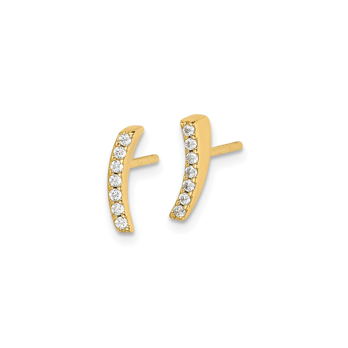 Sterling Silver Curved Bar Stud Earrings with Cubic Zirconia, Minimalist Polished Style