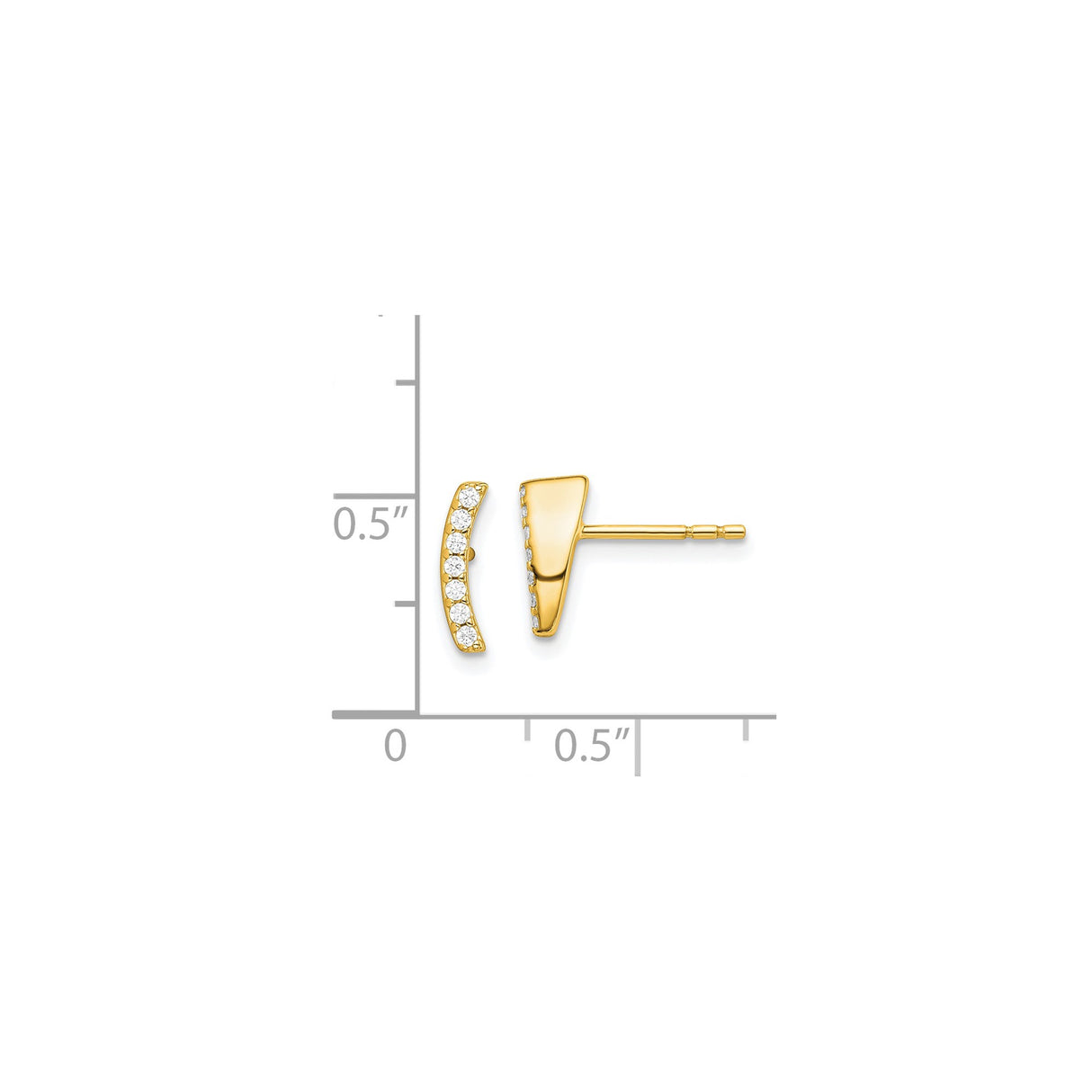 Sterling Silver Curved Bar Stud Earrings with Cubic Zirconia, Minimalist Polished Style